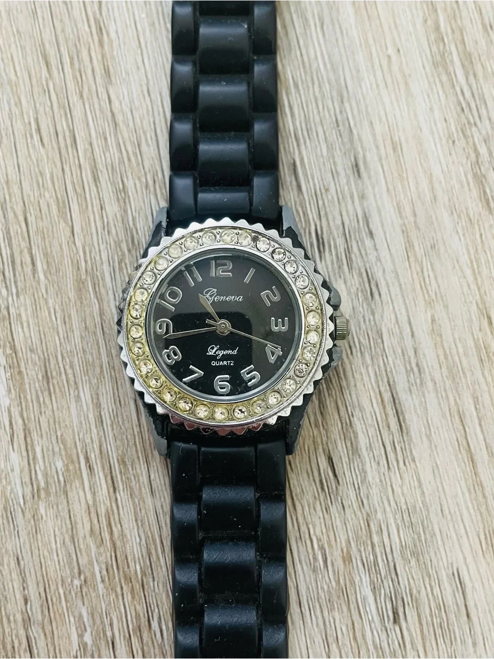 Black Silicone Strap Watch with Bezel Accent